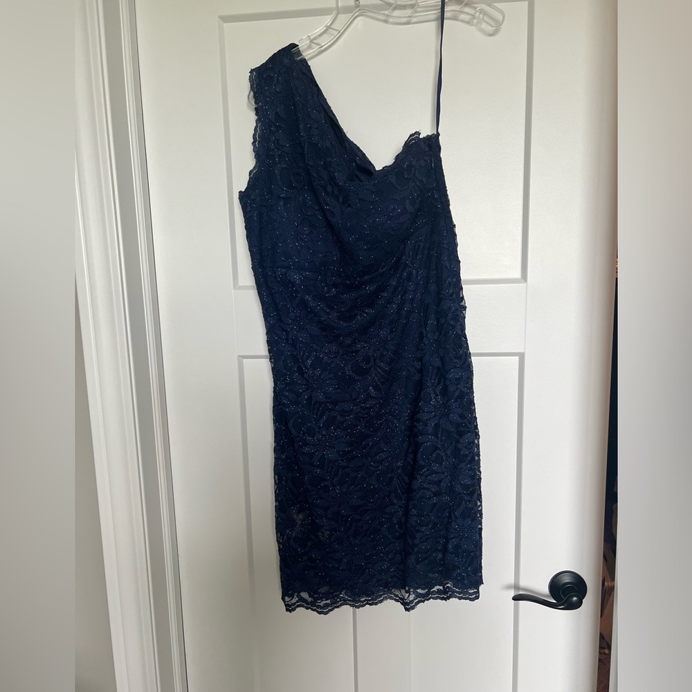 Blue sequin off the shoulder short dress